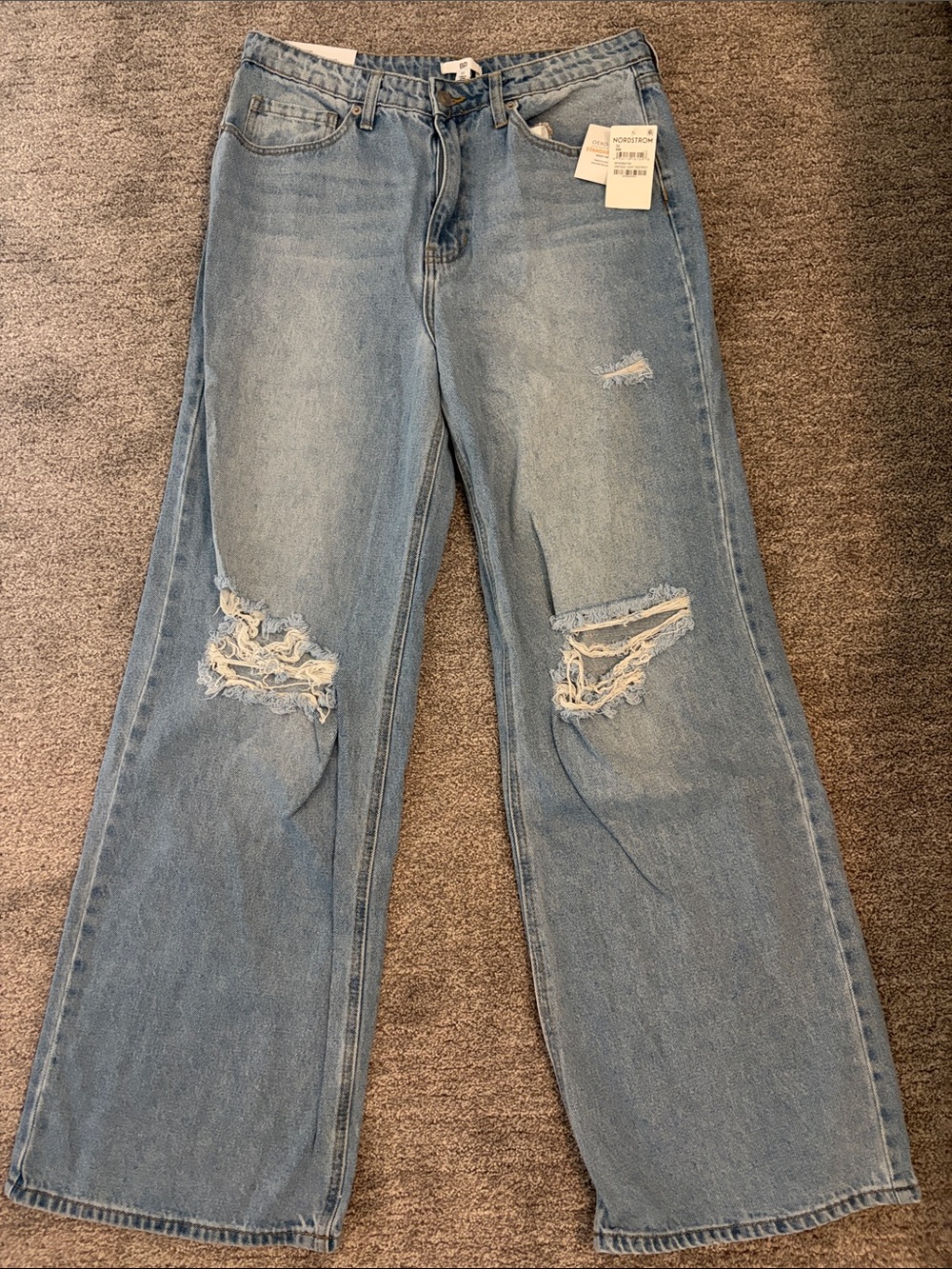 bp Light Blue Distressed High-Rise Wide-Leg Jeans